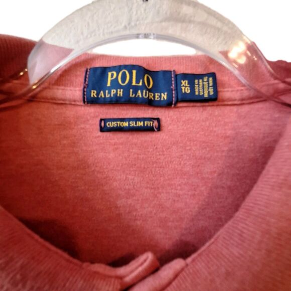 Polo Ralph Lauren Mens Shirt XL Custom Slim Fit Salmon Coral Multicolor Pony - Picture 3 of 8